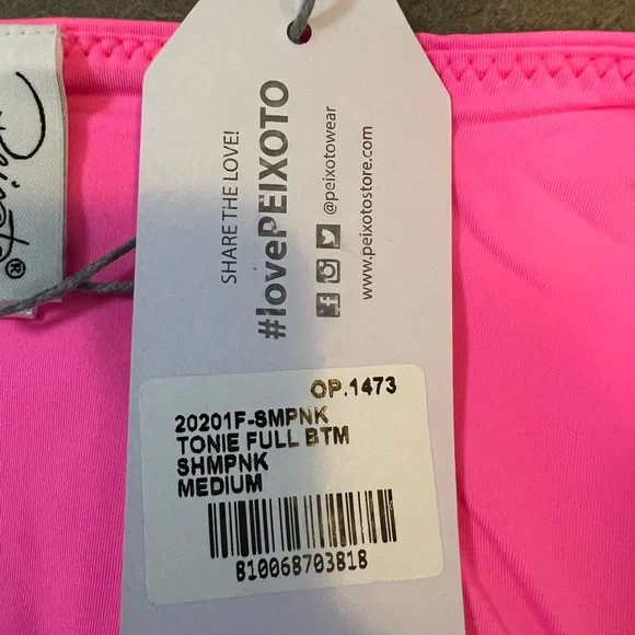 Peixoto Tonie Full Bottom Women's Medium Swim Pink Side Ties NWT - Picture 3 of 5